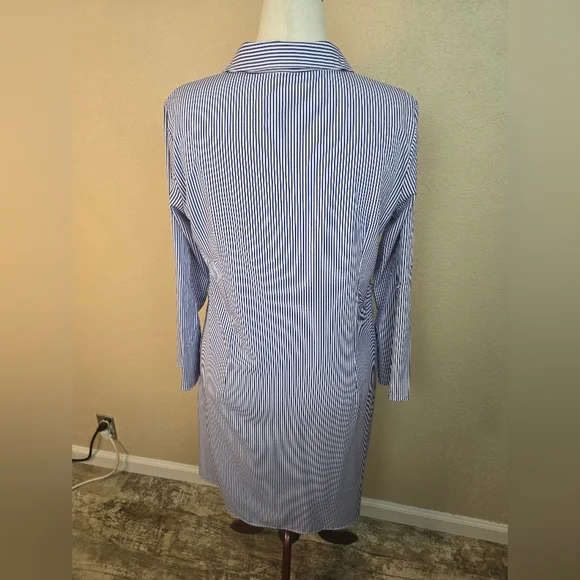 NY Collection Navy White Striped Shirt Dress Large (6129) - Picture 2 of 6